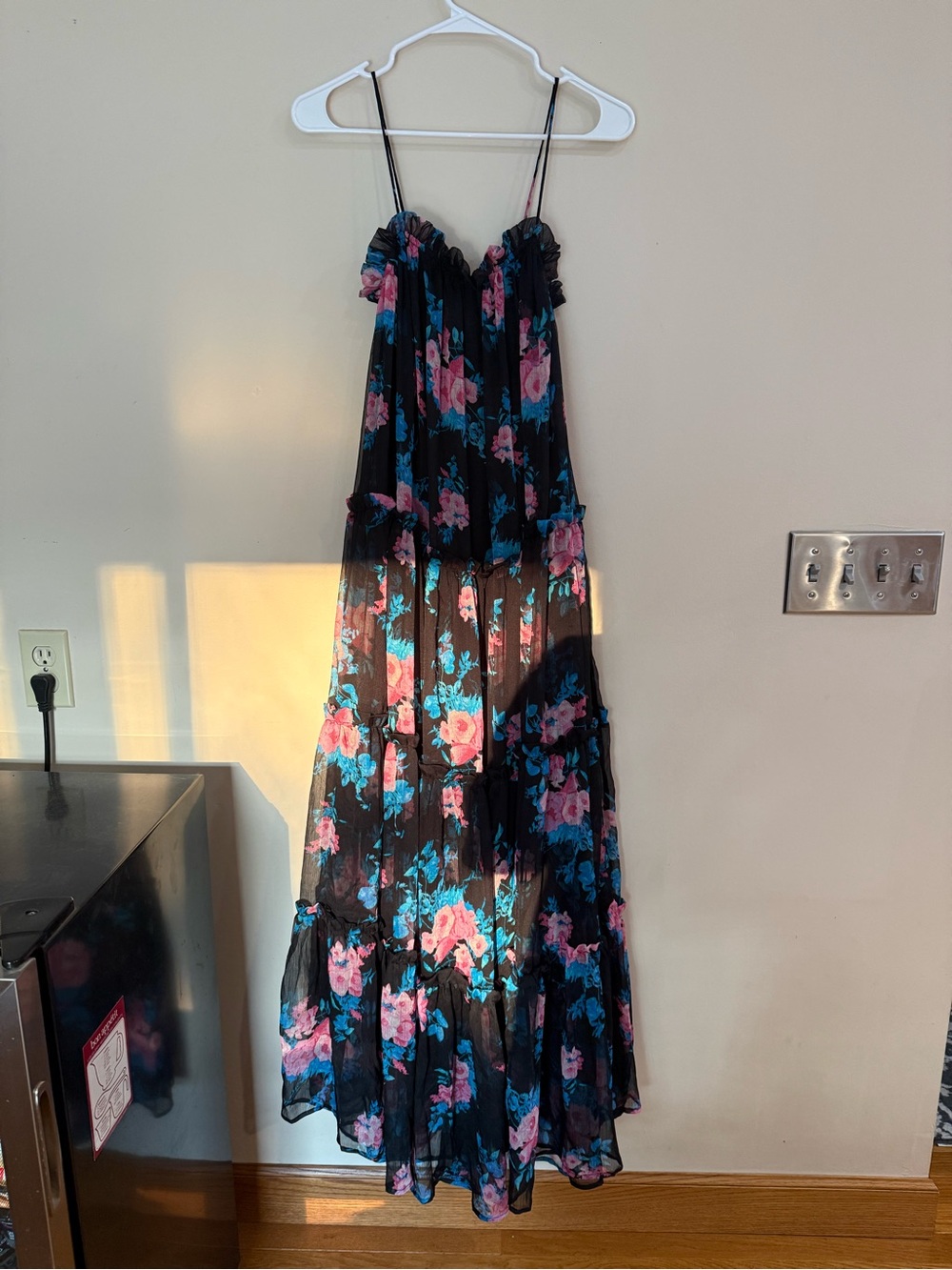 Vici Black Maxi Dress with Pink & Teal Floral Print